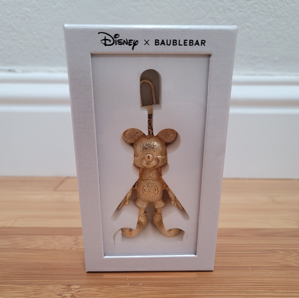 Disney x Baublebar Gold Metallic Mickey Mouse Bag Charm Keychain New in Box